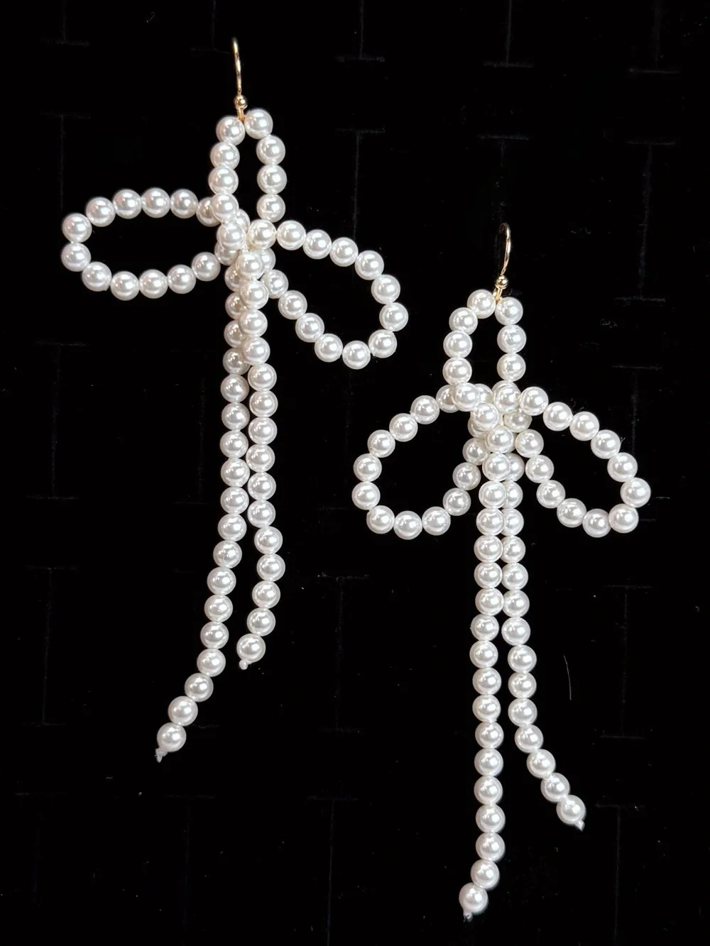 Elegant Faux Pearl Bow Dangle Pierced Earrings
